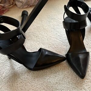 Alexander Wang Black Pointed Leather Ankle-Strap Heels